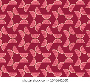 Pink red color watermelon vector repeat pattern design Great for summer time modern fabric, wallpaper, backgrounds, invitations, packaging design projects Surface pattern design
