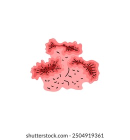 Pink red coral. Fox coral. It has a dense texture and a large, corrugated and uneven surface. Part of the ocean ecosystem. Aquatic flora. Wild nature. Vector illustration.