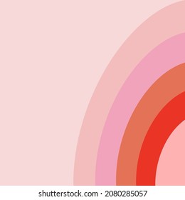 Pink Red cute retro rainbow half arc vector background. Boho abstract arch in pastel colors surface design. 