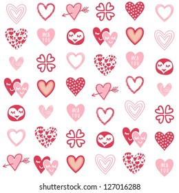 pink red different heart designs on white background romantic seamless pattern