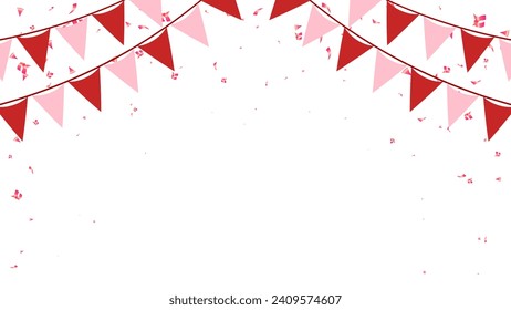 Pink and red flag hanging on a string isolated background. festive valentine vector illustration