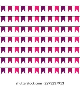 Pink, red flags garland. Traditional holiday card design. Festive banner. Vector illustration.