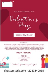 Pink and red flat illustration romantic valentine's day greeting card