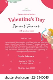 Ilustración plana rosa y roja tarjeta de saludo del día de San Valentín romántico