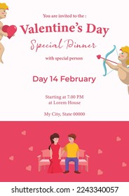 Pink and red flat illustration romantic valentine's day greeting card