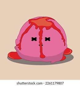 Pink and red flavored ice cream melting in hot air.