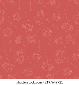 Patrón ininterrumpido de flor roja rosa con flor de crisantemo estilizada, ilustración vectorial monocroma para diseño