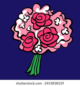 Ilustración vectorial de ramo de flores rojo rosa