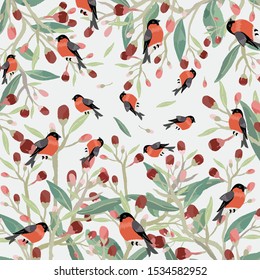 pink red flower with green leaf and orange bird,illustration vector doodle comic art.