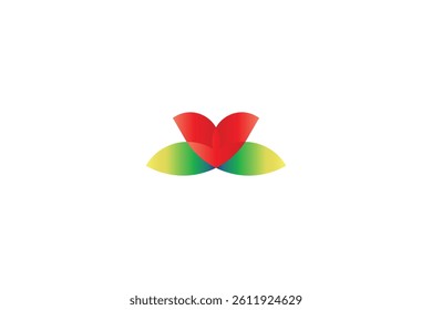 pink and red flower with green leaf in white background