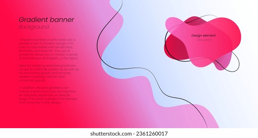 Plantilla de banner de gradiente rojo rosa, diseño con forma lisa líquida y contorno negro, elementos dinámicos de moda al estilo Memphis. Usar como página de sitio, anuncio, presentación. Ilustración del vector