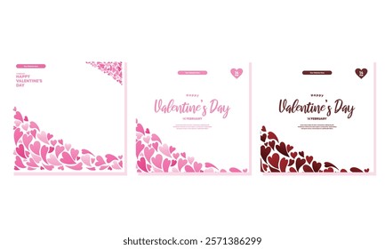 Pink and red heart corner border Valentine's Day square background set, perfect for romantic design projects