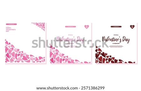 Pink and red heart corner border Valentine's Day square background set, perfect for romantic design projects