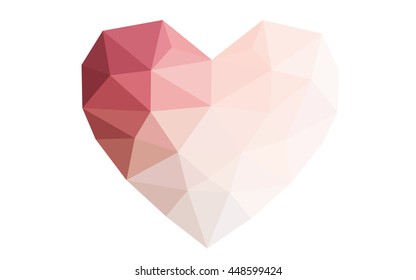 Pink, red heart isolated on white background. Geometric rumpled triangular low poly origami style gradient graphic illustration. Vector polygonal design for your business.