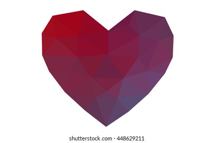Pink, red heart isolated on white background. Geometric rumpled triangular low poly origami style gradient graphic illustration. Vector polygonal design for your business.