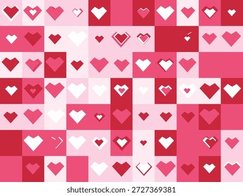 Padrão de coração rosa e vermelho em um fundo de grade Palavras-chave coração, corações, padrão, fundo