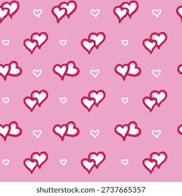 Pink and red heart pattern. Heart pattern. Special for Valentine's Day. Perfect for printing on fabrics, stationery, and different surfaces. Ready to color and repeat. Vector design and all over.