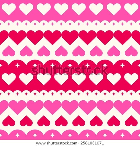 Pink and red heart with striped pattern design for Valentine's Day background.