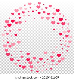 Pink Red Hearts Confetti Falling Background. Valentine's Day Pattern. Romantic Scattered Hearts Design Element. Love. Sweet Moment. Gift. Wedding. Anniversary, Birthday. Vector Illustratuion. 