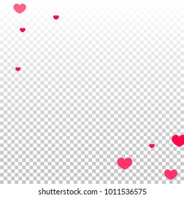 Pink Red Hearts Confetti Falling Background. Valentine's Day Pattern. Romantic Scattered Hearts Design Element. Love. Sweet Moment. Gift. Wedding. Anniversary, Birthday. Vector Illustratuion. 