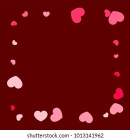 Pink Red Hearts Confetti Falling Background. Valentine's Day Pattern. Romantic Scattered Hearts Design Element. Love. Sweet Moment. Wedding. Anniversary, Birthday. Vector Illustratuion. Mother Day.