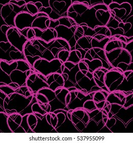 pink, red hearts of different sizes painted. Happy Valentine's Day. black background.