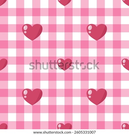 pink and red hearts Gingham seamless pattern. Checkered pattern 