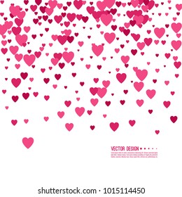 Pink and red hearts on a white background. Valentines Day vector isolated illustration. Design template for holiday and wedding card, wallpape.