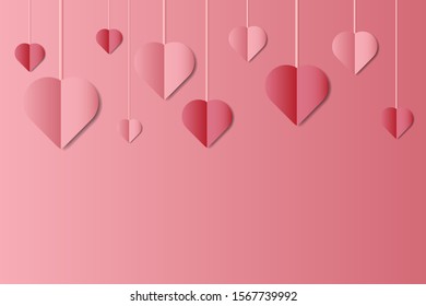 Pink and red hearts paper art style background for Valentine's day.
