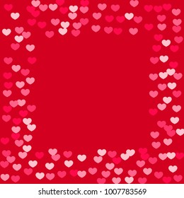 Pink Red Hearts Random Falling Background. Valentine's Day Pattern. Romantic Scattered Hearts Design Element. Love. Sweet Moment. Card, Banners, Posters, Flyers, Sales, Brochure, Wallpaper. Mother Day