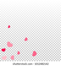 Pink Red Hearts Random Falling  Background. Valentine's Day Pattern. Romantic Scattered Hearts Design Element. Love. Sweet Moment. Cards, Banners, Posters, Flyers, Sales, Brochure, Wallpaper. Overlay.