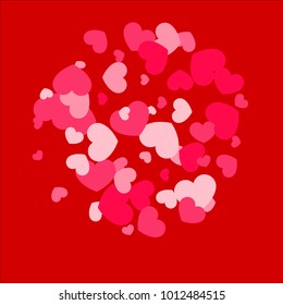 Pink Red Hearts Random Falling  Background. Valentine's Day Pattern. Romantic Scattered Hearts Design Element. Love. Sweet Moment. Cards, Banners, Posters, Flyers, Sales, Brochure, Wallpaper. Overlay.