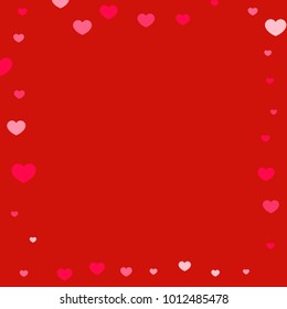 Pink Red Hearts Random Falling  Background. Valentine's Day Pattern. Romantic Scattered Hearts Design Element. Love. Sweet Moment. Cards, Banners, Posters, Flyers, Sales, Brochure, Wallpaper. Overlay.