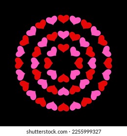 Pink and red hearts tree round mandala.