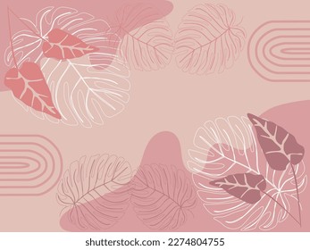 Pink and red leaves on a pink background