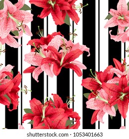 pink and red lily seamless pattern. Vector print