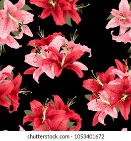pink and red lily seamless pattern. Vector print