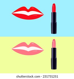 Pink and red lipstick and lips