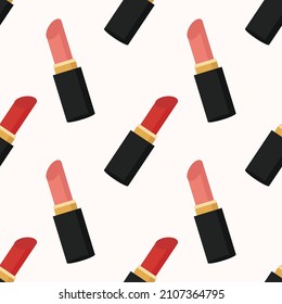 Rosa und rotes Lippenstift-Muster auf beigem Hintergrund. Vektor-Einzelbild für die Verwendung im Webdesign