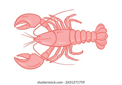 Pink red lobster seafood in simple line art style, for a seafood love themed design or marine food element, isolated on white background, vector illustration