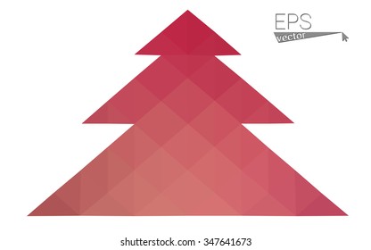 Pink red low polygon style christmas tree vector illustration consisting of triangles. Abstract polygonal origami or crystal design of New Years celebration. Isolated on white background.