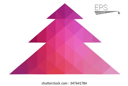 Pink red low polygon style christmas tree vector illustration consisting of triangles. Abstract polygonal origami or crystal design of New Years celebration. Isolated on white background.