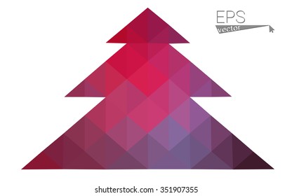 Pink red low polygon style christmas tree vector illustration consisting of triangles. Abstract polygonal origami or crystal design of New Years celebration. Isolated on white background.