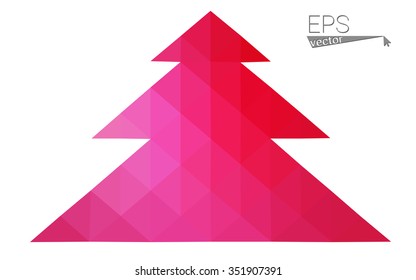 Pink red low polygon style christmas tree vector illustration consisting of triangles. Abstract polygonal origami or crystal design of New Years celebration. Isolated on white background.