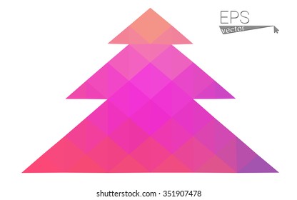 Pink red low polygon style christmas tree vector illustration consisting of triangles. Abstract polygonal origami or crystal design of New Years celebration. Isolated on white background.