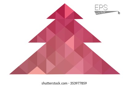 Pink red low polygon style christmas tree vector illustration consisting of triangles. Abstract polygonal origami or crystal design of New Years celebration. Isolated on white background.