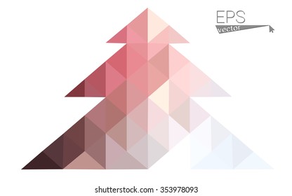 Pink red low polygon style christmas tree vector illustration consisting of triangles. Abstract polygonal origami or crystal design of New Years celebration. Isolated on white background.