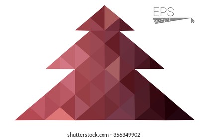 Pink red low polygon style christmas tree vector illustration consisting of triangles. Abstract polygonal origami or crystal design of New Years celebration. Isolated on white background.