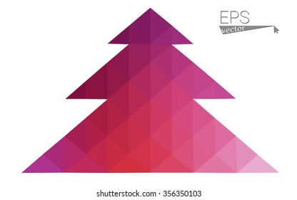 Pink red low polygon style christmas tree vector illustration consisting of triangles. Abstract polygonal origami or crystal design of New Years celebration. Isolated on white background.