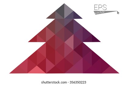 Pink red low polygon style christmas tree vector illustration consisting of triangles. Abstract polygonal origami or crystal design of New Years celebration. Isolated on white background.